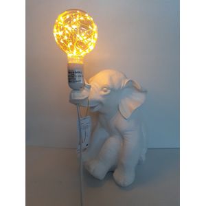Olifanten beeld witte olifant als tafellamp inclusief een decoratie lamp van Clayre&Eef 45x25x27 cm
