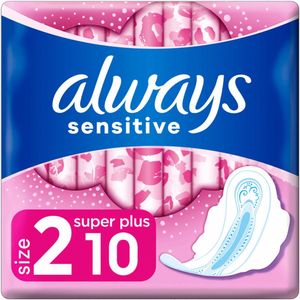 Always Sensitive Ultra Super Plus Maandverband – 10 stuks – Extra Lang & Ultra Zacht – Voor Gevoelige Huid
