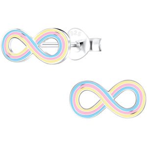Joy|S - Zilveren Infinity oorbellen - pastel gestreepte kinderoorbellen - 11 x 6 mm