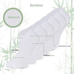 Bamboe sokken sneaker 6 paar - Wit - Bamboe Sokken Dames en Heren - Antibacterieel Maat 43/46