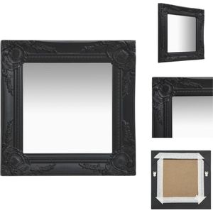 vidaXL Wandspiegel Barok Zwart 40x40cm - Houten Frame - Inclusief montagehaken - Spiegel