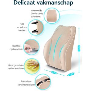 Ergonomisch Lendensteun Kussen, Rugleuning van Traagschuim voor Autostoel, Bureaustoel, Gamestoel, Rugleuning met Antistatische Hoes en Dubbele Verstelbare Banden, Beige