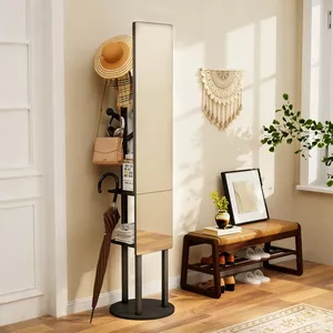 GOPLUS Kindergarderobe mit Spiegel, Kleiderständer mit 4 offenen Regalen & Kleiderstange, Garderobe aus Holz für Kinderzimmer, Schlafzimmer, Kindergarten, 93,5 x 38 x 100 cm (Weiß