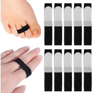 10 stuks zwarte nylon vingertape met klittenband, herbruikbare en wasbare buddyriemen voor antislip en ondersteuning van geblesseerde vingers