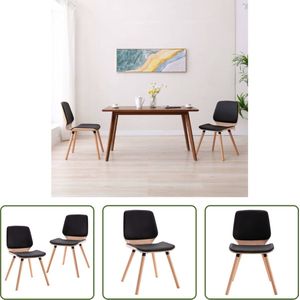 The Living Store Eetkamerstoelen - Zwarte kunstleren bekleding - Houten frame - 48x62.5x85 cm - Set van 2