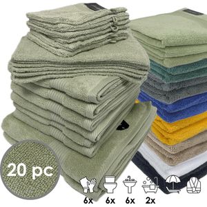 iSleep Terry Badtextiel - Voordeelset (20 delig) - 6x Washandje 16x22 cm - 6x Gastendoekje 30x50 cm - 6x Handdoek 60x110 cm - 2x Badlaken 70x140 cm - Licht Groen