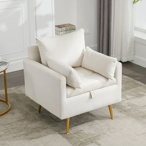 KOMHTOM Loveseat Moderne beige fluwelen fauteuil bank met opbergruimte vergulde metalen poten