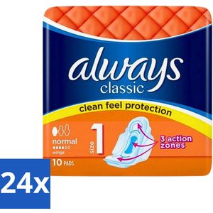 24 x Always Classic - Maandverband - Normaal met Vleugels - 10 Maandverbandjes - Maandverband - Maandverband Normaal - Maandverband Met Vleugels - Betrouwbare Bescherming - Menstruatie
