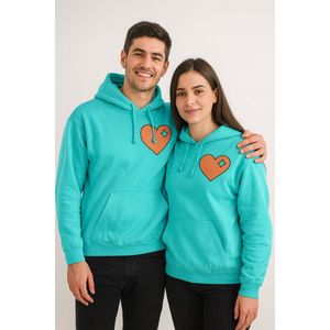 Hoodie “Heart & Star” – Turquoise Unisex Trui met Print – Trendy & Comfort voor Hem & Haar L