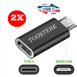 2x Adapter | Micro USB Mannelijk naar USB Type-C Vrouwelijk | Oplaadadapter Type-C naar Micro USB - Zwart