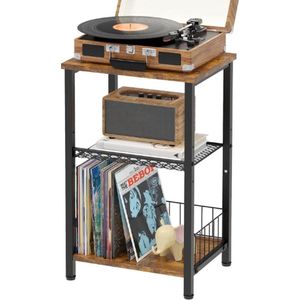 Luxe Platenspeler Meubel - Vintage Bruin-Zwart - Bijzettafel - Hout