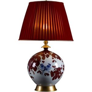 Fine Asianliving Chinese Tafellamp Porselein met Lampenkap Rode Bloemen D40xH61cm