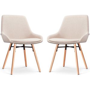 Nolon Nena-Isa Eetkamerstoelen Set van 2 Beige - Stof - Zonder Armleuning - Houten Poten - Scandinavisch - Comfortabel