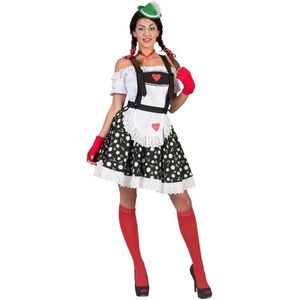 Funny Fashion - Boeren Tirol & Oktoberfest Kostuum - Ischgl Tiroler Edelweiss Rok En Bretels - Vrouw - Zwart, Wit / Beige - Maat 44-46 - Bierfeest - Verkleedkleding