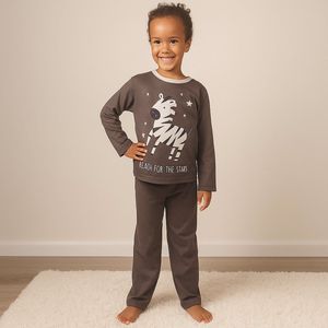 Pyjama / Pyjamapak met zebra print - Kinderen - Antraciet / Roze - Katoen - Maat 104 / 110