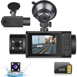 Dashcam voor auto voor en achter – Dual dashcam – Voor- en achtercamera – Autocamera – Full HD dashcam – Dashcam met nachtzicht – Dashcam met bewegingssensor – Groothoeklens – Parkeermodus – Loop recording – Dashcam met SD-kaart