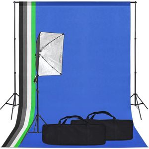 vidaXL Studiolampenset - LED - 13W - 78-230 cm - Aluminium statief - 60x40 cm softbox - Zwarte achtergrondset - 1.6x3m - 88x28x14 cm tas - Fotostudio Set