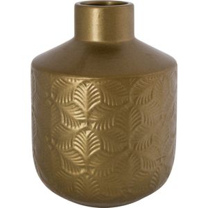 Cosy & Trendy Vaas - bronskleurig - keramiek - blad motief - H20 x D15cm - bloemenvaas