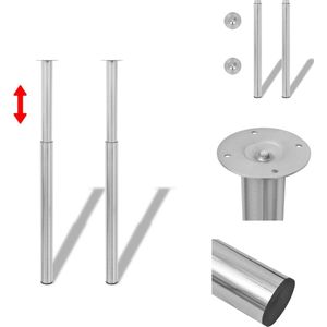 vidaXL Telescopische Tafelpoten - 60 x 1100 mm - Verstelbare Poothoogte - Geborsteld Nikkel - Tafelonderdeel