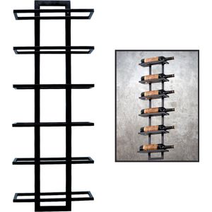 Catrinaz® - Wijnrek - Wijnrek muur - Wijnrek hangend - Mat zwart - Hoogwaardig staal - 6 flessen - Modern / industrieel