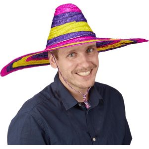 relaxdays Mexicaanse hoed - sombrero volwassenen - strohoed gekleurd - Mexico - 55 cm