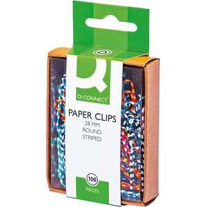 Q-CONNECT papierklemmen, 28 mm, doos van 100 stuks, gestreept in wit en geassorteerde kleuren 10 stuks