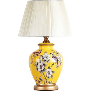 Fine Asianliving Chinese Tafellamp Porselein Geel Magnolia Handgemaakt - Genna D30xH48cm