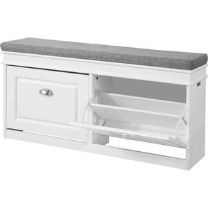 Simpletrade Schoenenbank - Schoenenrek - 2 Kleppen - Wit/Grijs - 104x52x24 cm