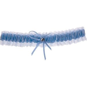 Kousenband lichtblauw met strikje en strass