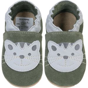 Olijfkleurige suede babyslofjes van Hobea met Kat - Maat 22/23