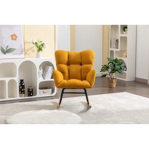 Mid Century moderne vlasstof getuft gestoffeerde schommelstoel - gevoerde zitting voor woonkamer slaapkamer, geel