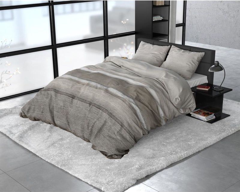 Sleeptime Flanel Stone Stripe - Dekbedovertrek - Eenpersoons - 140x200/220 + 1 kussensloop 60x70 - Taupe