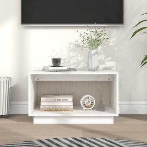 The Living Store Zwevend TV-meubel - Wit - 60 x 35 x 35 cm - Massief grenenhout