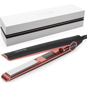 Corioliss C1 | Titanium technologie en platen voor fijn haar | Professionele stijltang met temperatuurregeling (Zwart Soft Touch Koper)