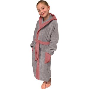 HOMELEVEL Badstof badjas voor kinderen 100% katoen voor meisjes en jongens Donkerrood Maat 176