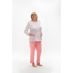 Martel Maria dames pyjama - lange mouwen- wit/roze- 100 % katoen XXL