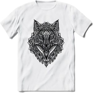 Vos - Dieren Mandala T-Shirt | Grijs | Grappig Verjaardag Zentangle Dierenkop Cadeau Shirt | Dames - Heren - Unisex | Wildlife Tshirt Kleding Kado | - Wit - XXL