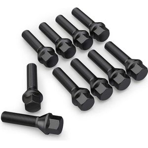 Verlengde conische wielbouten 55mm - M14x1.5 - Zwart - Set van 10 bouten / M14x1,5 / M14 x 1,5 / M14 x 1.5