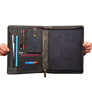 Exclusieve handgemaakte lederen A4-conferentiemap voor de veeleisende gebruiker- stijlvolle Laptop portfolio en schrijfmap van tijdloze elegantie en de hoogste kwaliteit' portfolio van echt leer - Cadeautje voor hem - met geschenkdoos