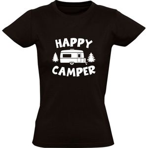 Happy camper Dames T-shirt | Caravan | Kamperen | Vakantie | Zomer | Liefhebber | Verjaardag | Jarig | Zwart