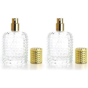 2-pack - Mini Parfum Flesje - 30ML - Parfumverstuiver - parfumflessen - Navulbaar - goud - voor reizen, uitgaan, handtassen - Mini parfumflesje - Transparant - Glas