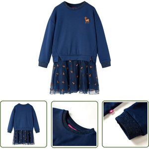 vidaXL Meisjesjurk - Kinderjurk - Kinderjurk met lange mouwen 104 marineblauw - Blauwe Jurk - Jurkje - Langmouwig