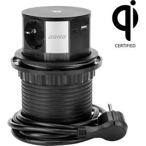 Pop-up stekkerdoos met Qi draadloze oplader - 3 Stopcontacten - USB-A+C - Quickcharge 3.0