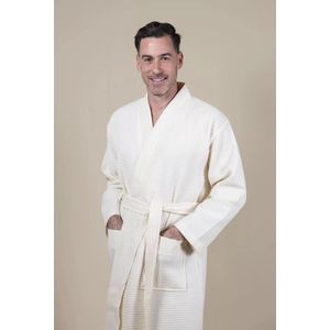 Sauna Wafel Badjas Heren – Cozylion – 100% Duurzaam Katoen – Oeko-Tex – Wit / Offwhite – Kimono Stijl – Wafel Badjassen Mannen – Sauna & Wellness Ochtendjas voor Man