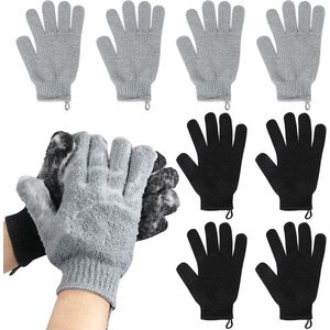 4 paar Exfolierende handschoen - Scrub handschoenen - Dubbelzijdige badhandschoenen - Herbruikbaar - Unisex - Badhandschoenen voor baden, spa's en massages - Zwart + grijs