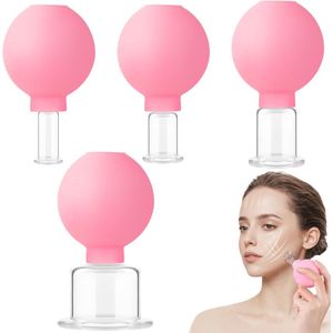 Cellulite Cups - Cupping For Cellulite - Facial Cupping - Cupping Set Van 4 Stuks - Cupping Cups - Full Body - Cupping Cups Massage - Geschikt Voor Gezicht, Armen En Benen - VacuüM Silicone Cupping Set - Anti Cellulitis Massage - roze