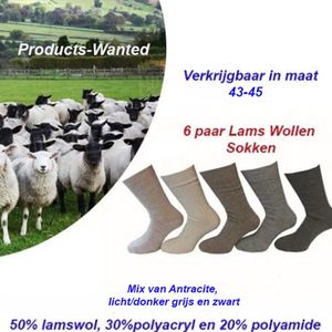 Lams Wollen Sokken 6 Paar in Verschillende Kleuren-Maat 43-45