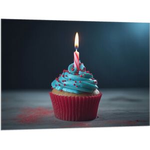 Vlag - Kaars in Blauwe Botercréme van Cupcake - 100x75 cm Foto op Polyester Vlag