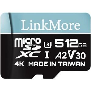 512 GB Micro SD Lite Kaart – A2, UHS-I, U3, V30, Klasse 10 – Max Leesnelheid 100 MB/s, Max Schrijfsnelheid 85 MB/s met SD-adapter