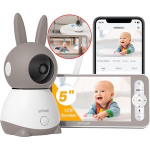 Babyfoon met Full HD camera - 5.0 Inch HD Baby Monitor - 2K 3MPx Camera - Touchscreen Monitor- & Gratis App - Ultrahelder Nachtzicht – Pan-Tilt – 4× Zoom